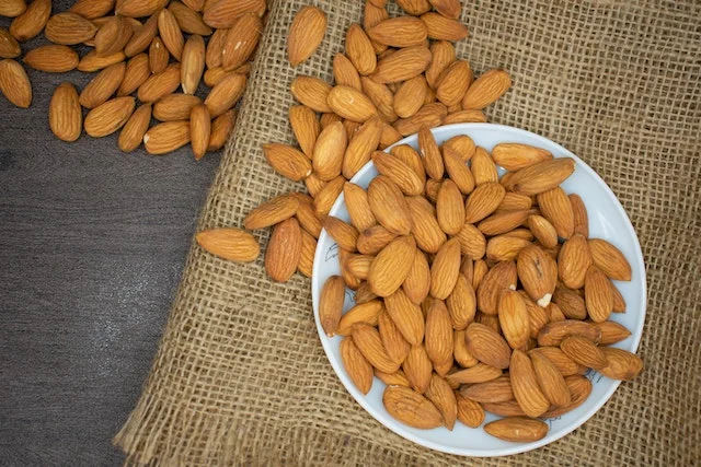 A plate full of almonds