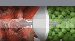 Frozen food in a tubular conveyor