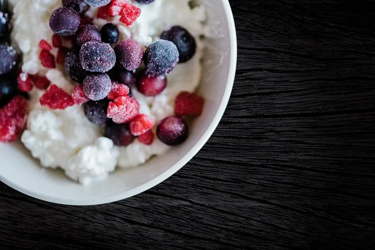 A bowl with frozen food