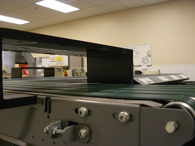 A conveyor belt in a factory