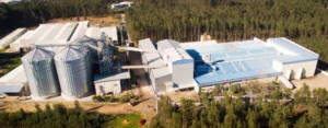 An aerial view of a production facility