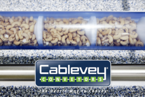 Tubular conveyor with the Cablevey Conveyors logo